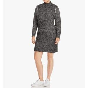 One A Womens Plus 1X Black Combo Mock Neck Long Sleeve Sweaterdress NWT Z16
